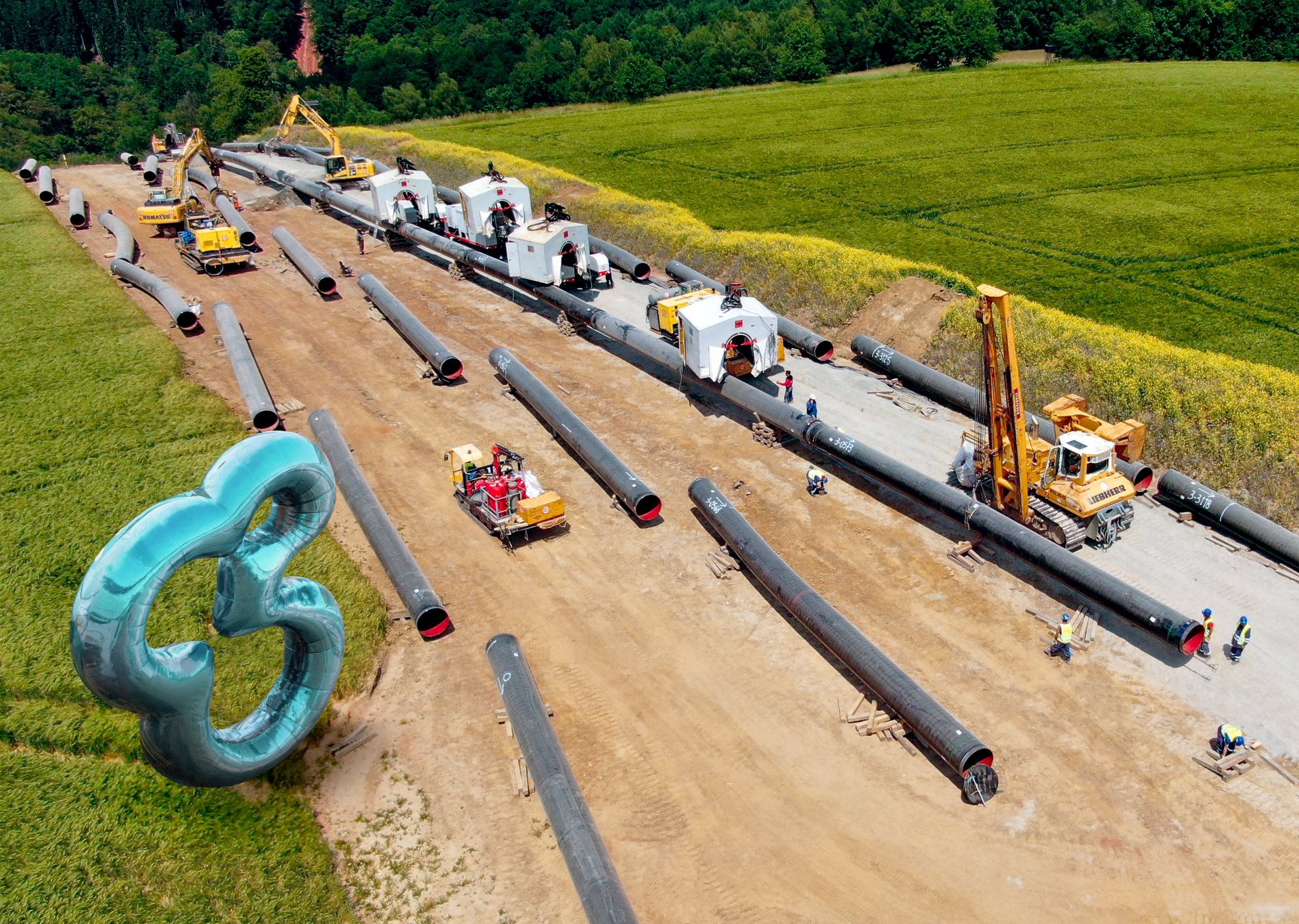 Aerial view of a hydrogen balloon on a worksite.